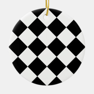 Ornamento De Cerâmica Grande Checkered de Diag - branco e preto