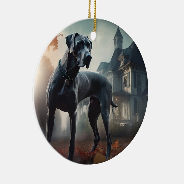 Ornamento De Cerâmica Grande Dane Halloween Assustado (Direito )