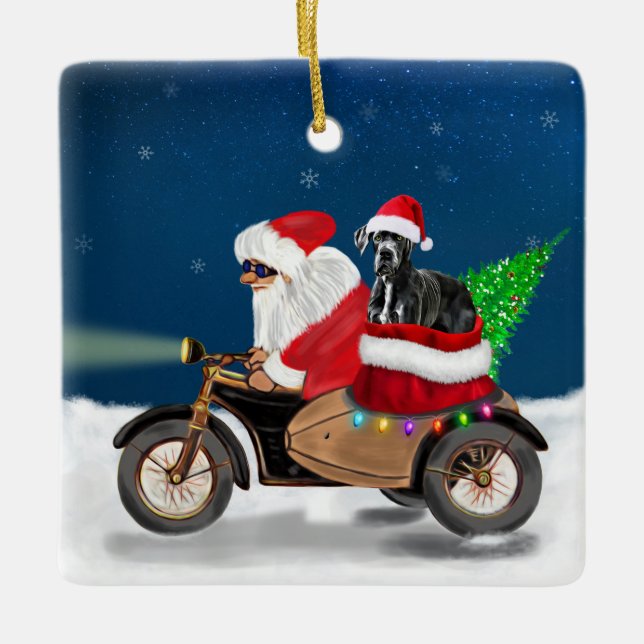 Ornamento De Cerâmica Grande Dane Natal Papai Noel (Frente)