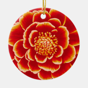 Ornamento De Cerâmica Grande Flor de Dália Laranja
