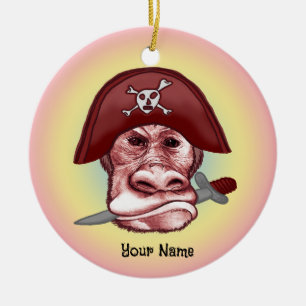 Ornamento De Cerâmica Grande Macaco Pirata Mau