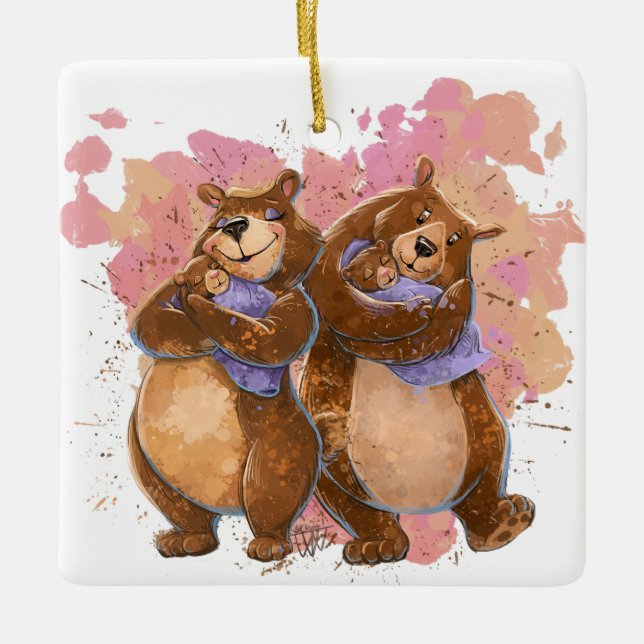 Ornamento De Cerâmica Grande Mama e Papa Bear Ornament (Frente)