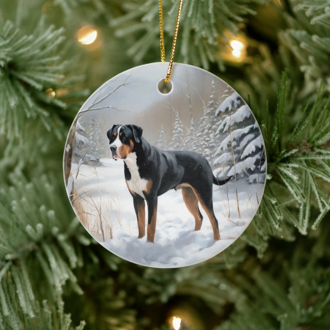 Ornamento De Cerâmica Grande Montanha Suíça Deixe-a nevar no Natal (Árvore)