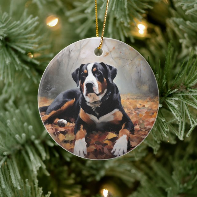 Ornamento De Cerâmica Grande Montanha Suíça no outono Folhas caem (Árvore)