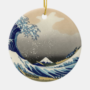 Ornamento De Cerâmica Grande Onda fora de Kanagawa & Monte Fuji Mar do J