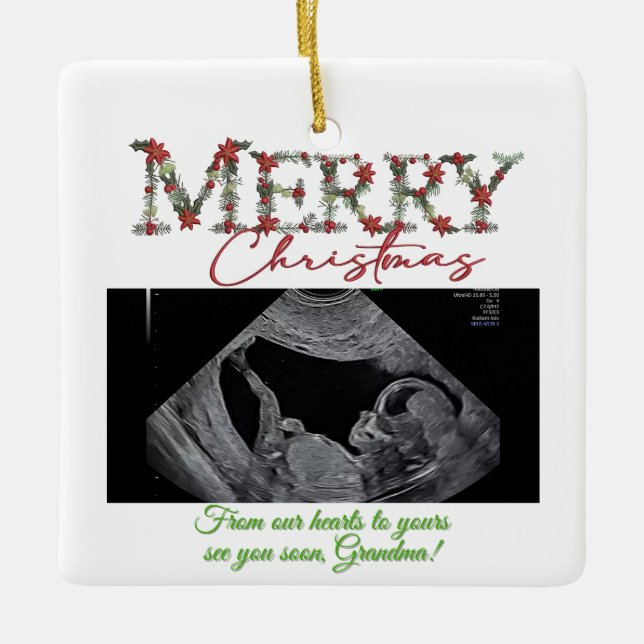 Ornamento De Cerâmica Grandma Christmas Ornament With a Baby Sonogram  (Frente)