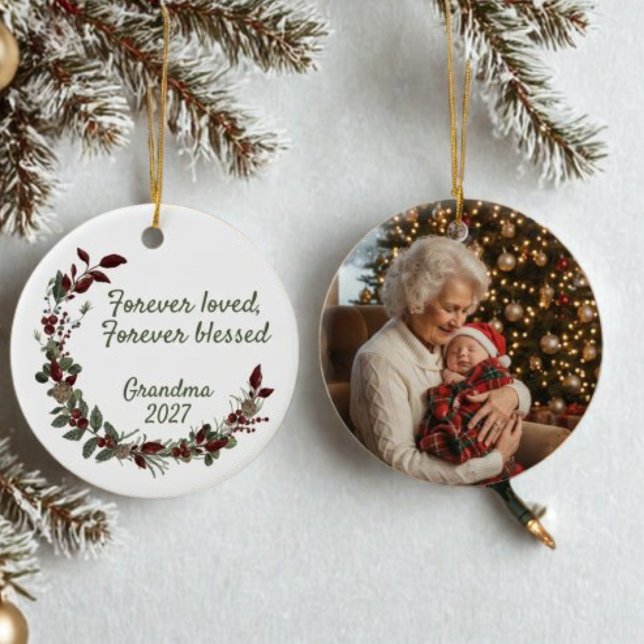 Ornamento De Cerâmica Grandma Memorial Ornament - Forever Loved (Grandma photo Christmas ornament)