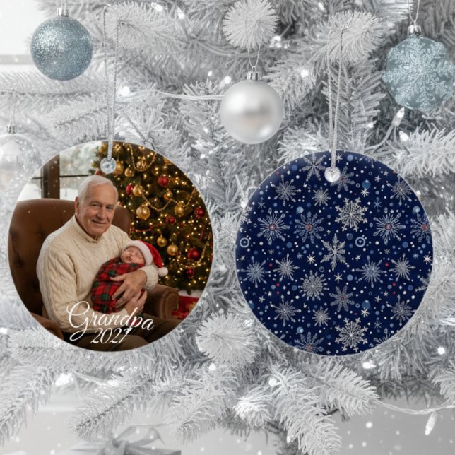 Ornamento De Cerâmica Grandpa Photo (Grandpa photo Christmas ornament)