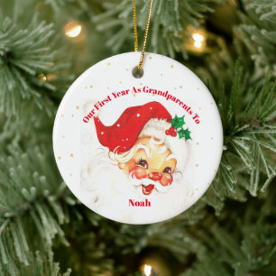 Ornamento De Cerâmica Grandparents First Christmas Photo Santa Merry