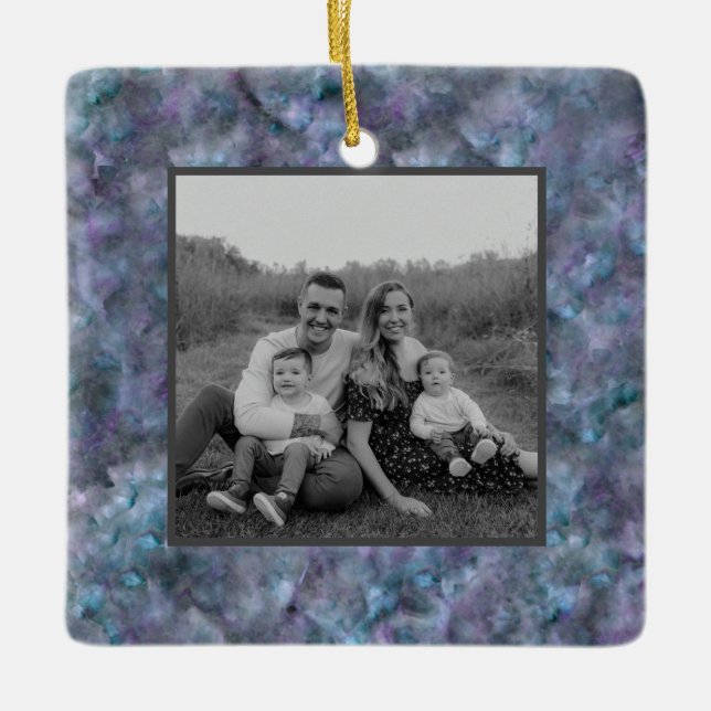 Ornamento De Cerâmica Grânite de quartzo azul-abstrato púrpura (Frente)