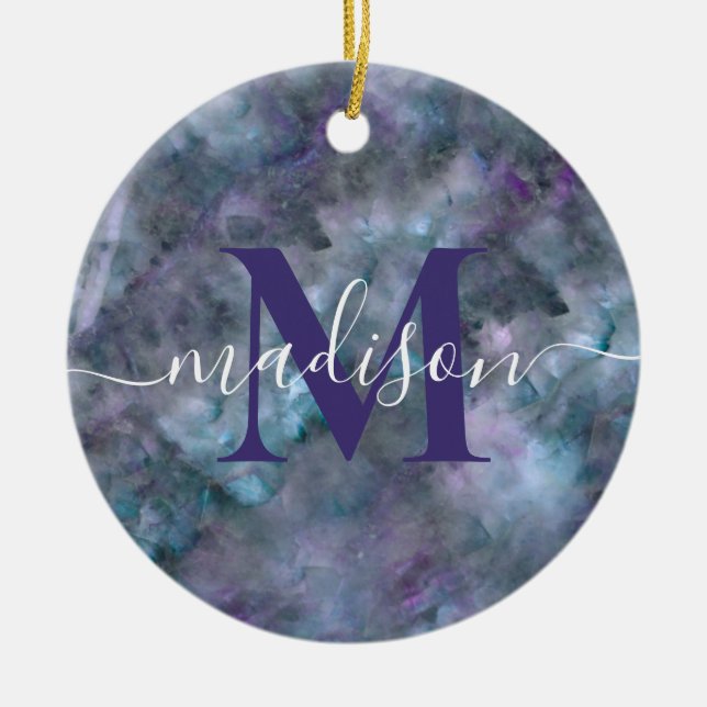 Ornamento De Cerâmica Grânite de quartzo azul-abstrato púrpura (Frente)