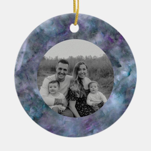 Ornamento De Cerâmica Grânite de quartzo azul-abstrato púrpura (Frente)