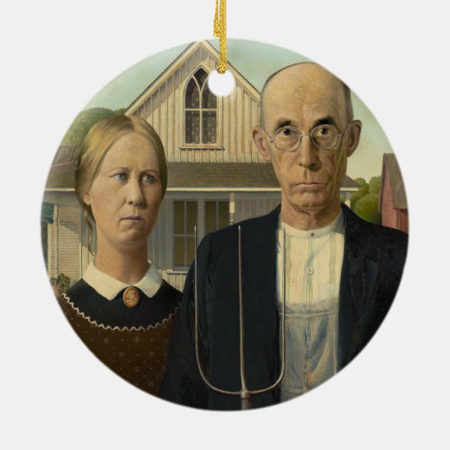 Ornamento De Cerâmica Grant Wood - American Gothic (Traseira)