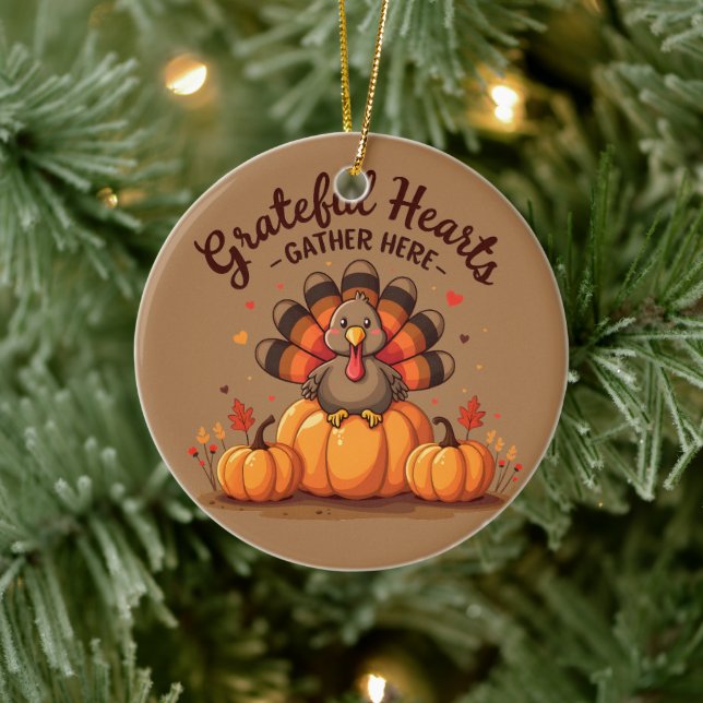 Ornamento De Cerâmica Grateful Hearts Thanksgiving Turkey (Árvore)