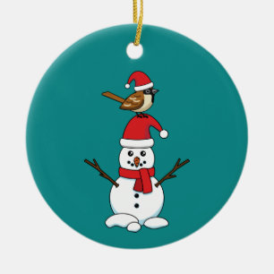 Ornamento De Cerâmica Grátis Sparrow em Snowman