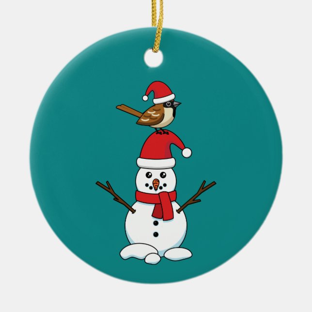 Ornamento De Cerâmica Grátis Sparrow em Snowman (Frente)