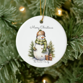Ornamento De Cerâmica Gratuito Personalizado Snowman Watercolor Natal