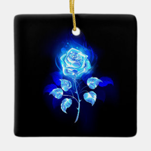 Ornamento De Cerâmica Gravação de Rosa Azul