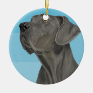 Ornamento De Cerâmica Great dane bonito cinzento no azul