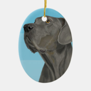 Ornamento De Cerâmica Great dane bonito cinzento no azul