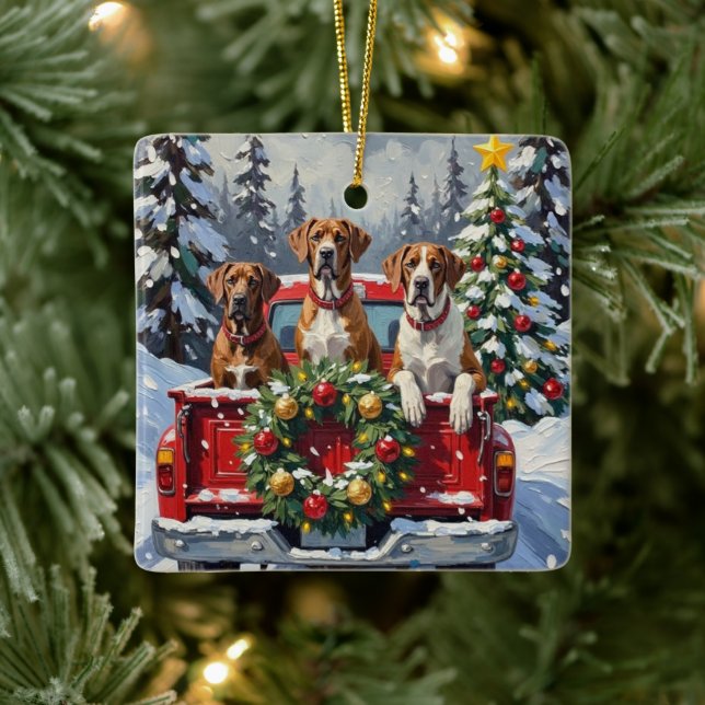 Ornamento De Cerâmica Great Dane Christmas Red Truck Holiday (Árvore)