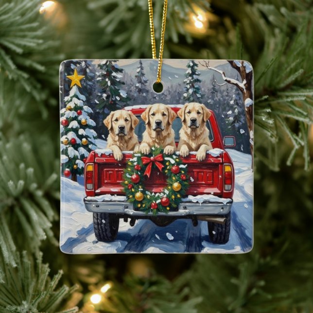 Ornamento De Cerâmica Great Pyrenees Christmas Red Truck Holiday (Árvore)