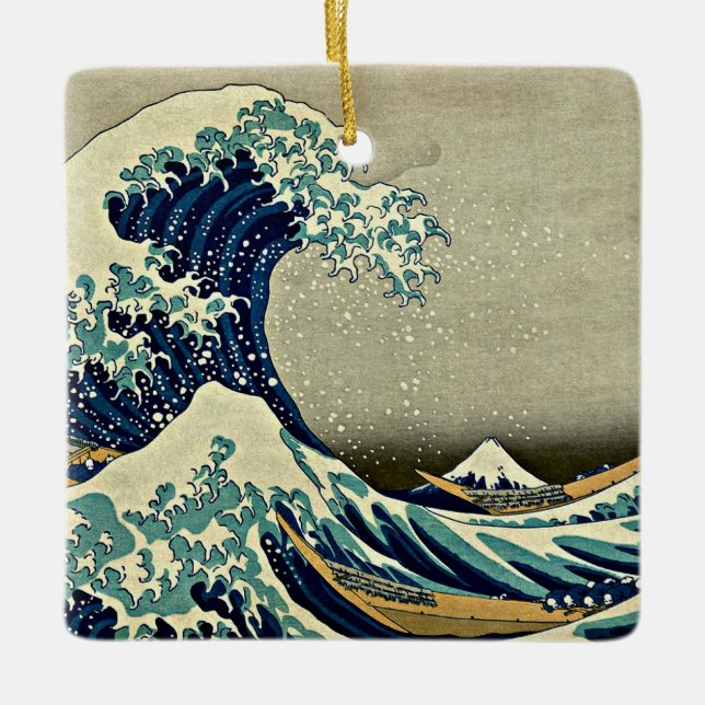 Ornamento De Cerâmica Great Wave Off Kanagawa, famous painting, (Frente)