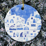 Ornamento De Cerâmica Grécia Santorini Watercolor Towscape<br><div class="desc">Uma pintura paisagística em Watercolor da bela ilha grega de Santorini.</div>