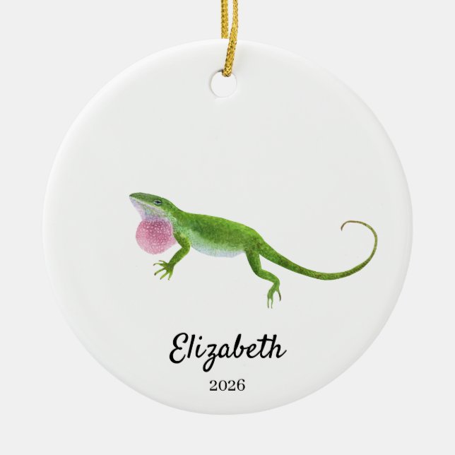 Ornamento De Cerâmica Green Anole Ornament,Custom Christmas Keepsake (Frente)