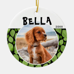 Ornamento De Cerâmica Green Basil Leaf Pattern Puppy Dog Foto