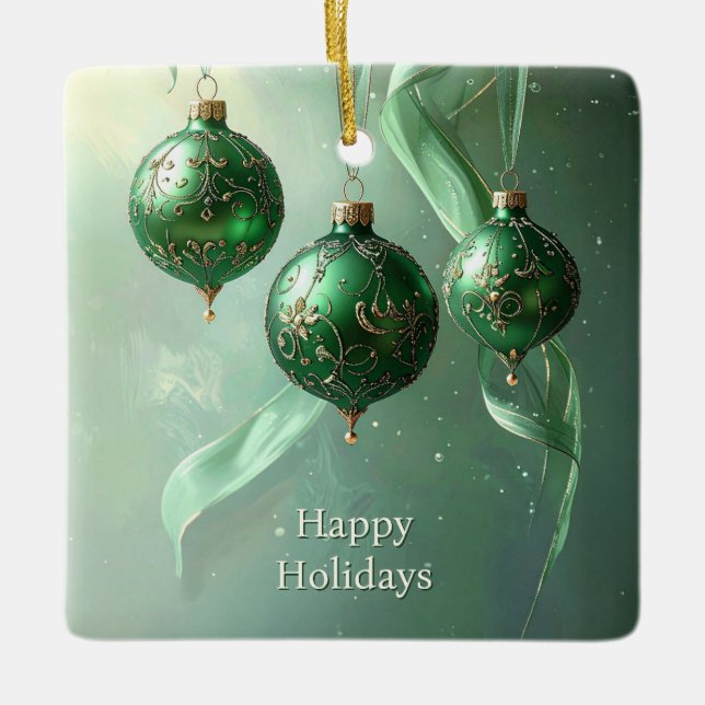Ornamento De Cerâmica Green Christmas Ball Holiday Ornament (Frente)