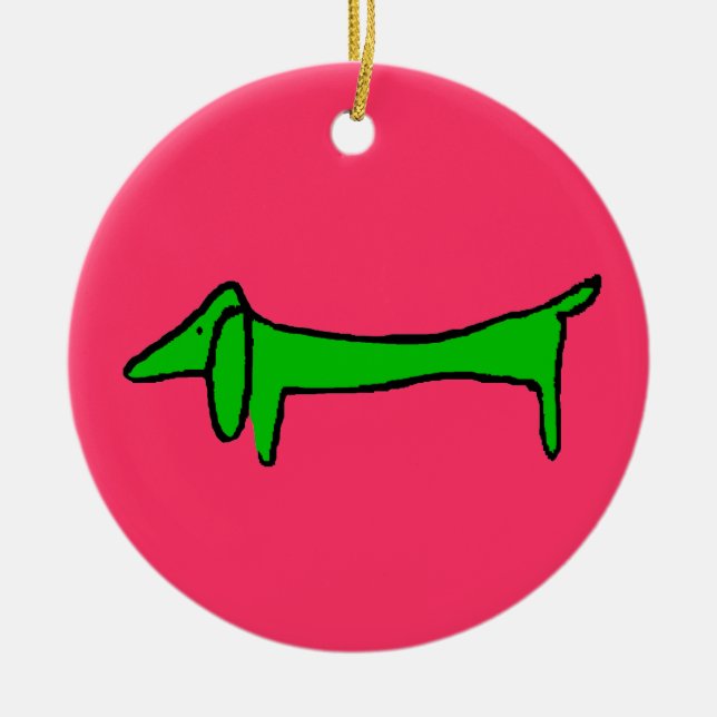 Ornamento De Cerâmica Green Christmas Dachshund (Frente)