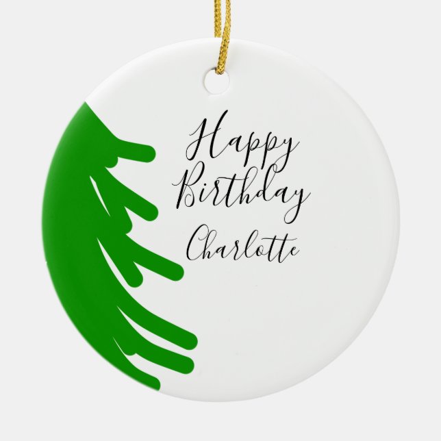 Ornamento De Cerâmica Green Christmas tree happy birthday December winte (Frente)
