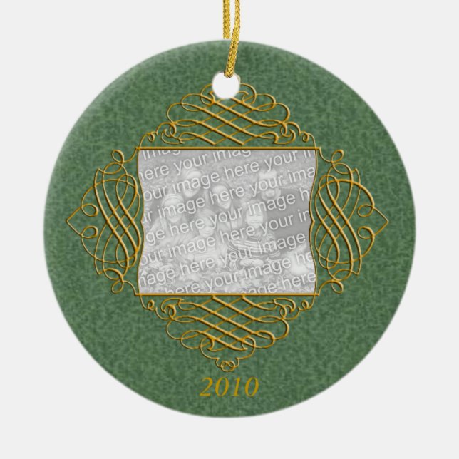 Ornamento De Cerâmica Green Family Photo Ornament (Frente)