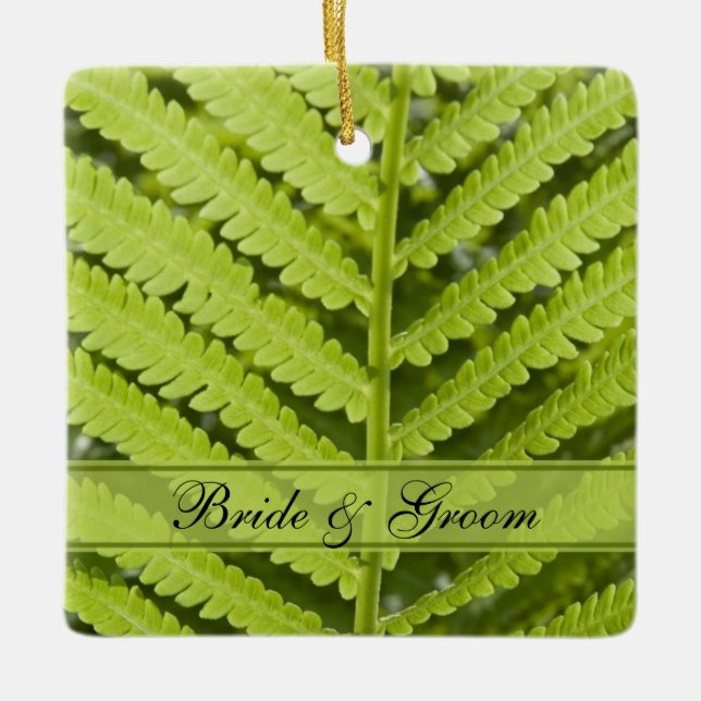 Ornamento De Cerâmica Green Fern Wedding (Frente)