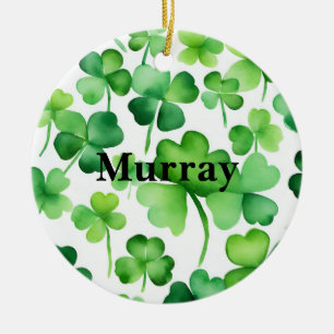 Ornamento De Cerâmica Green Ireland Shamrock Irish Surname Personalizado