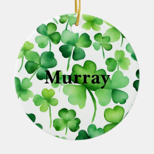 Ornamento De Cerâmica Green Ireland Shamrock Irish Surname Personalizado (Frente)