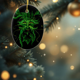 Ornamento De Cerâmica Green Man Fae deixa preto