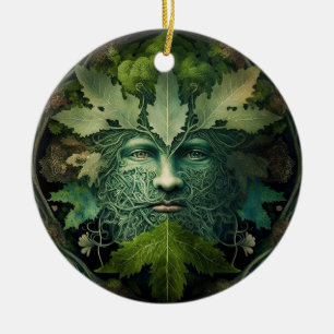 Ornamento De Cerâmica Green Man Mandala Fantasy Art
