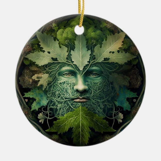 Ornamento De Cerâmica Green Man Mandala Fantasy Art (Frente)