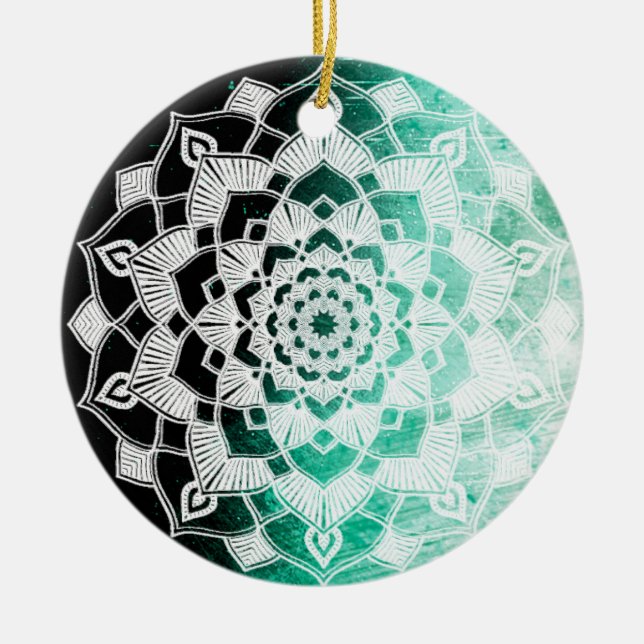 Ornamento De Cerâmica Green Mandala Abstrato Belo Natal (Frente)