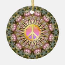 Ornamento De Cerâmica Green Pink Healing Light Peace Mandala