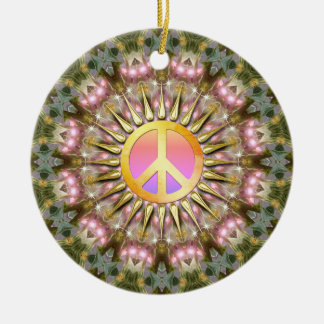 Ornamento De Cerâmica Green Pink Healing Light Peace Mandala