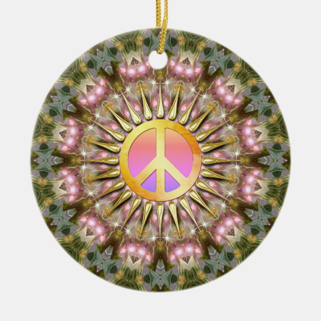 Ornamento De Cerâmica Green Pink Healing Light Peace Mandala (Frente)