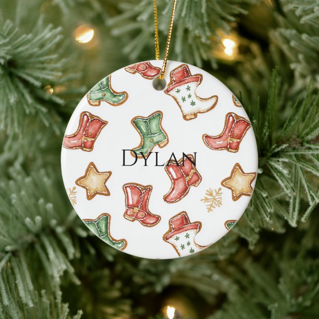 Ornamento De Cerâmica Green Red Cowboy Boot Natal (Árvore)