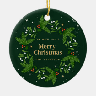 Ornamento De Cerâmica Green Snowflake Feliz Natal