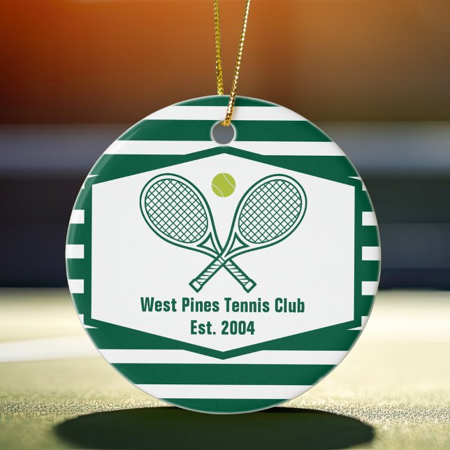 Ornamento De Cerâmica Green Striped Tennis Custom Country Club Christmas (Criador carregado)