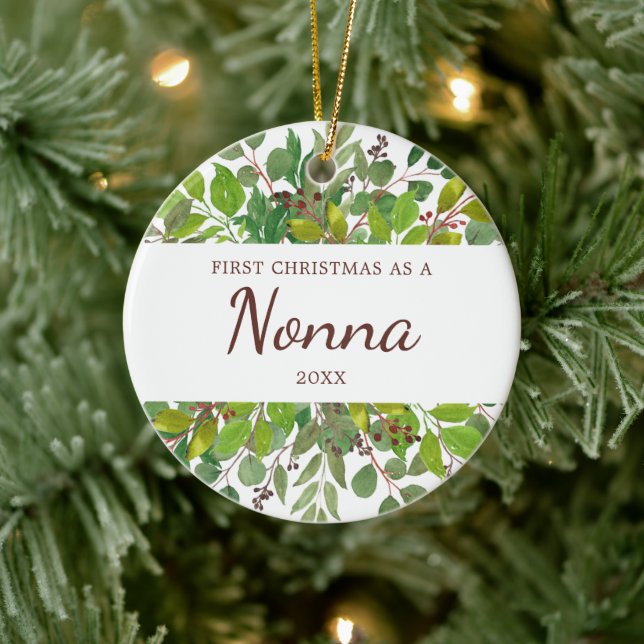 Ornamento De Cerâmica Greenery Personalizou O Primeiro Natal Como Um Non (Árvore)