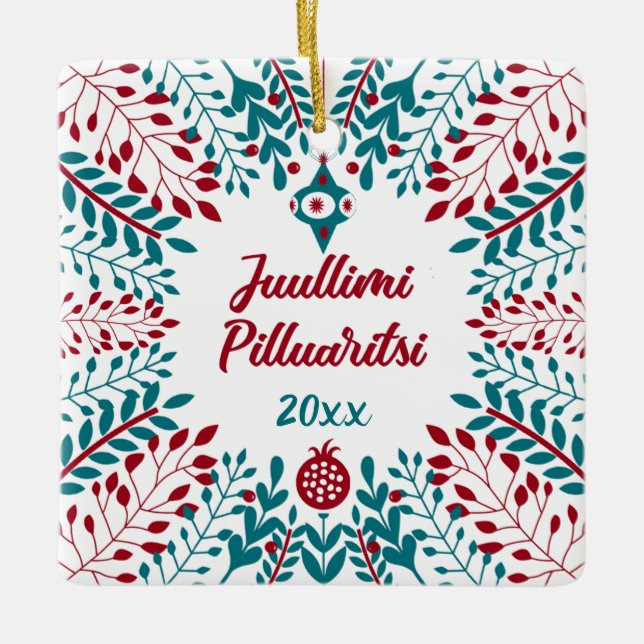 Ornamento De Cerâmica Greenlandia, Juullimi Pilluaritsi Feliz Natal (Frente)