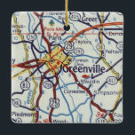 Ornamento De Cerâmica Greenville SC Vintage Map<br><div class="desc">Enfeites de natal de Greenville na Carolina do Sul e Paris SC do mapa de colheita.</div>